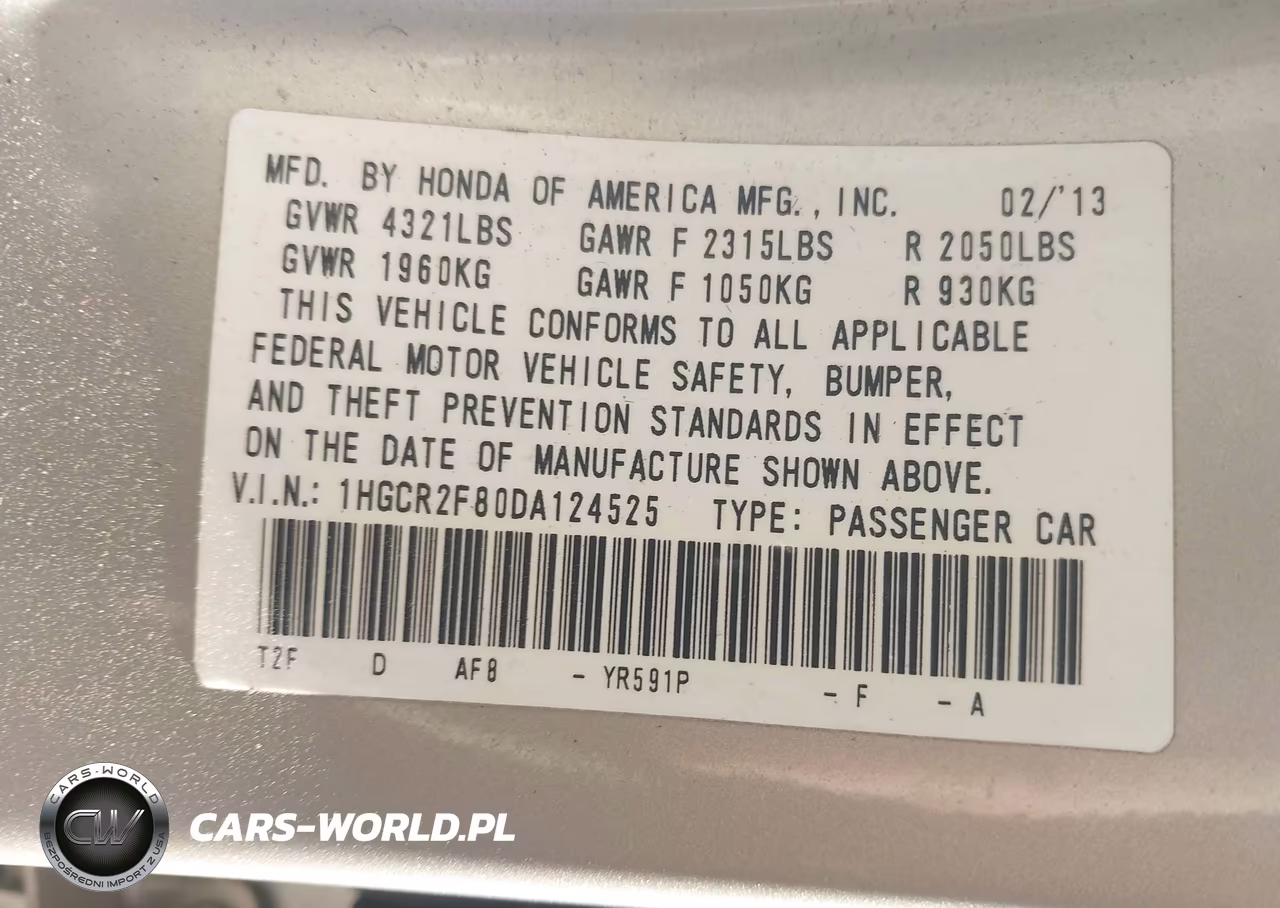 2013 Honda Accord Ex-L VIN:1HGCR2F80DA124525 - 9