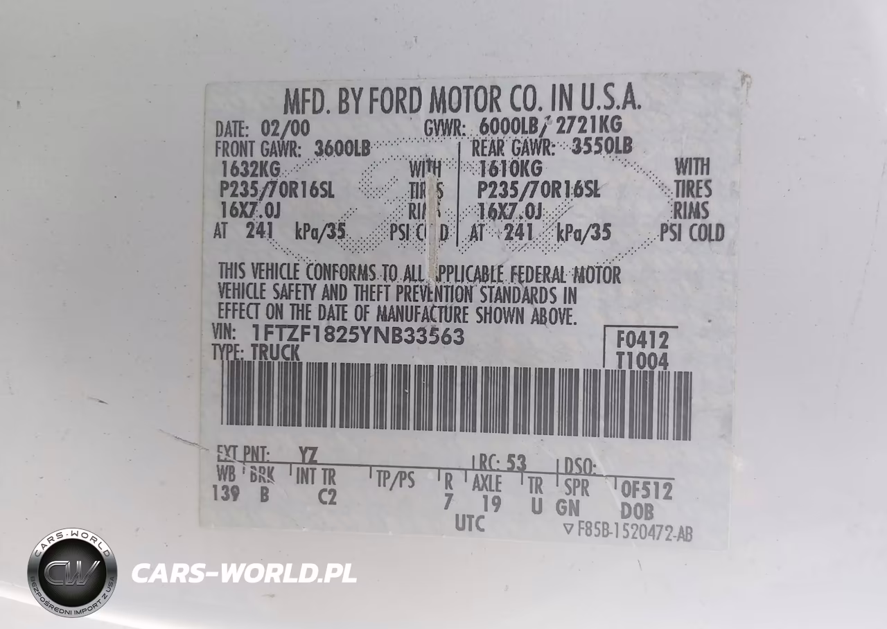 2000 Ford F-150 Work Series-Xl-Xlt VIN:1FTZF1825YNB33563 - 9