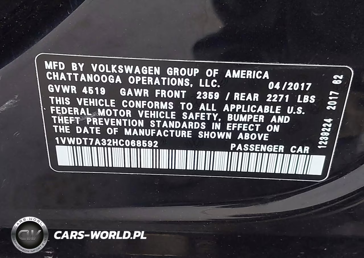 2017 Volkswagen Passat 1.8T R-Line VIN:1VWDT7A32HC068592 - 9