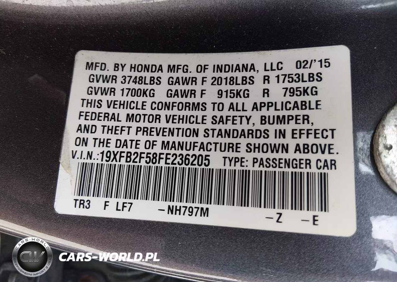 2015 Honda Civic Lx VIN:19XFB2F58FE236205 - 9