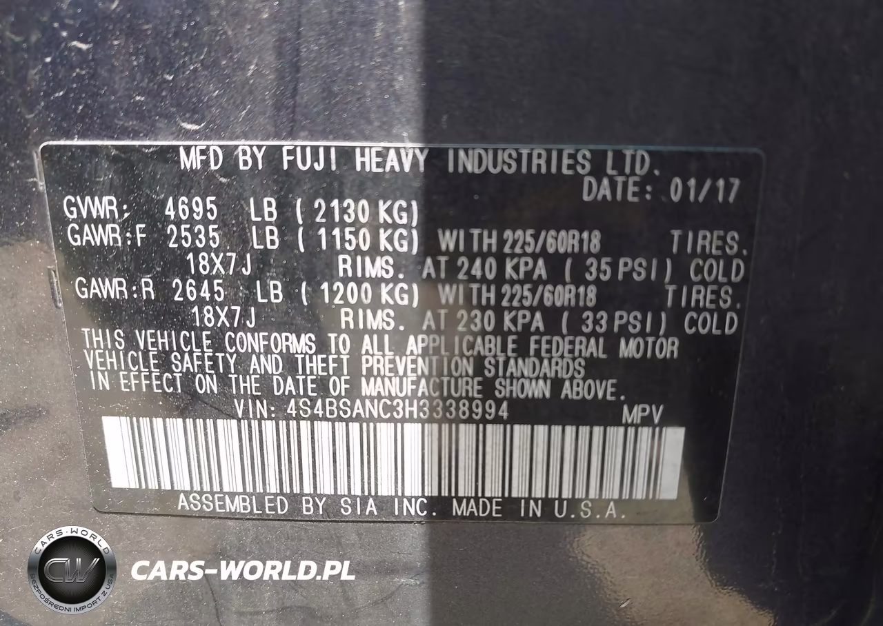 2017 Subaru Outback 2.5I Limited VIN:4S4BSANC3H3338994 - 9
