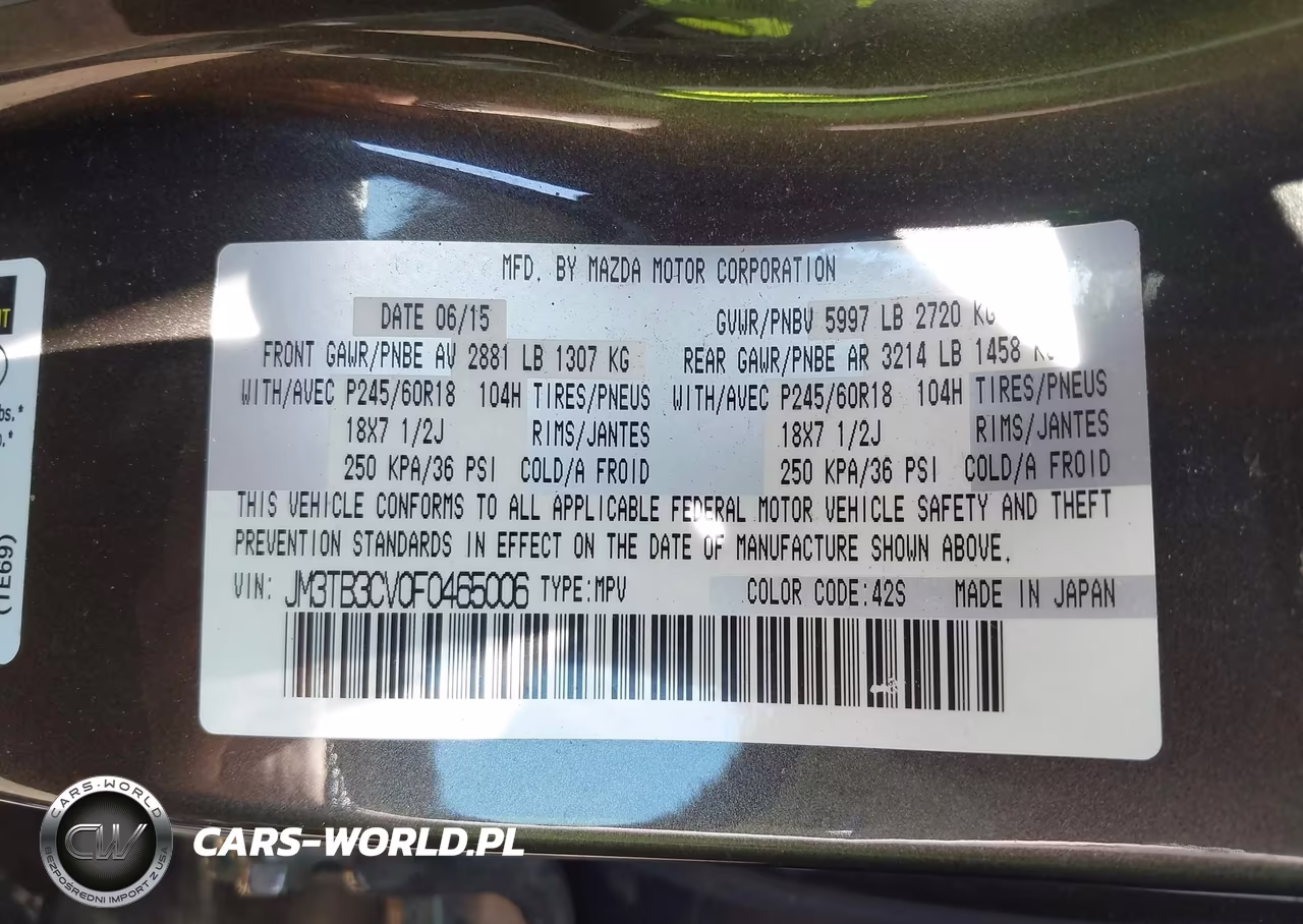 2015 Mazda Cx-9 Touring VIN:JM3TB3CV0F0465006 - 9