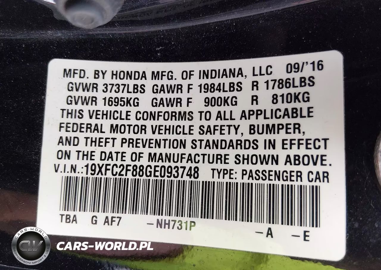 2016 Honda Civic Ex VIN:19XFC2F88GE093748 - 9
