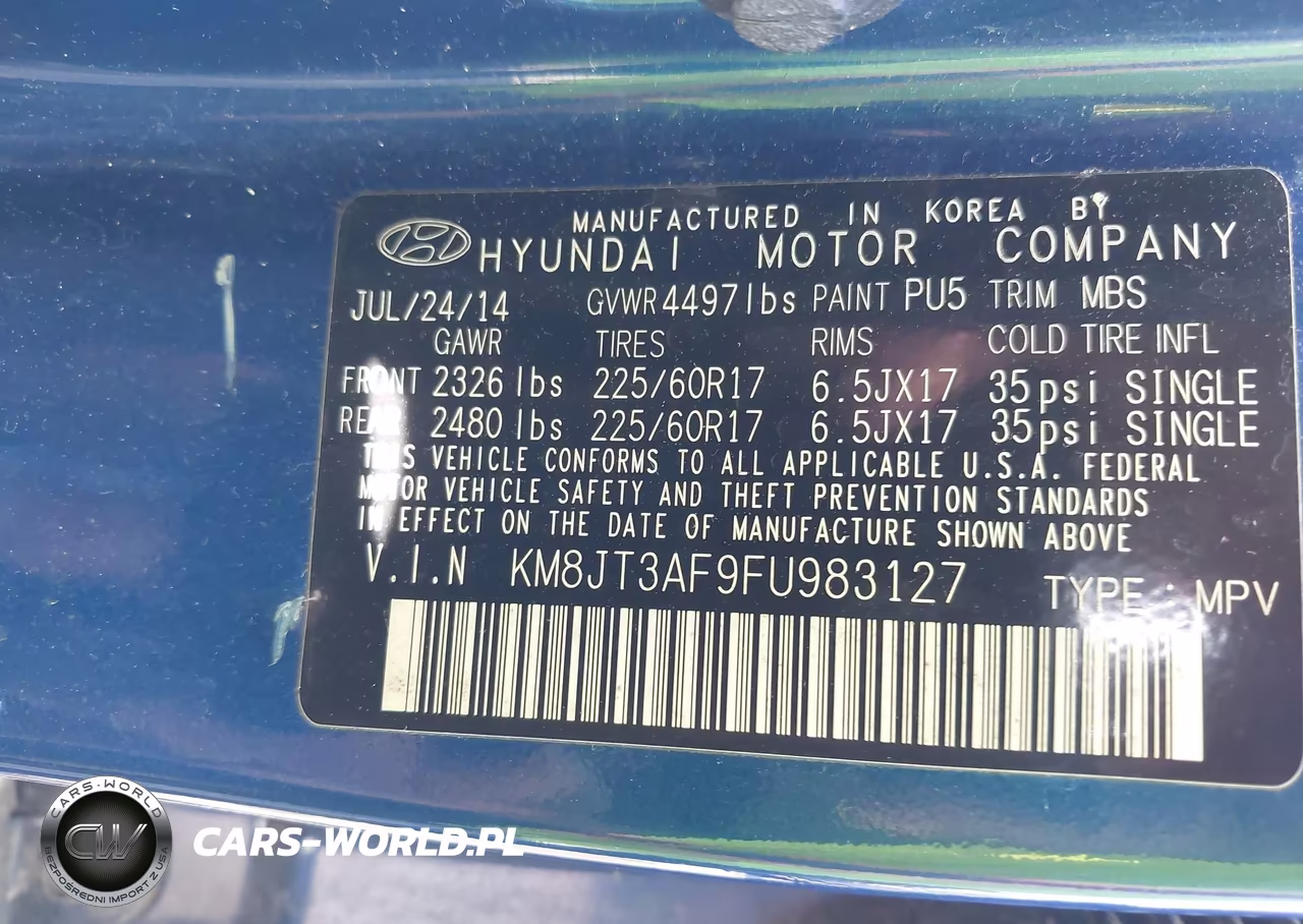 2015 Hyundai Tucson Gls VIN:KM8JT3AF9FU983127 - 9
