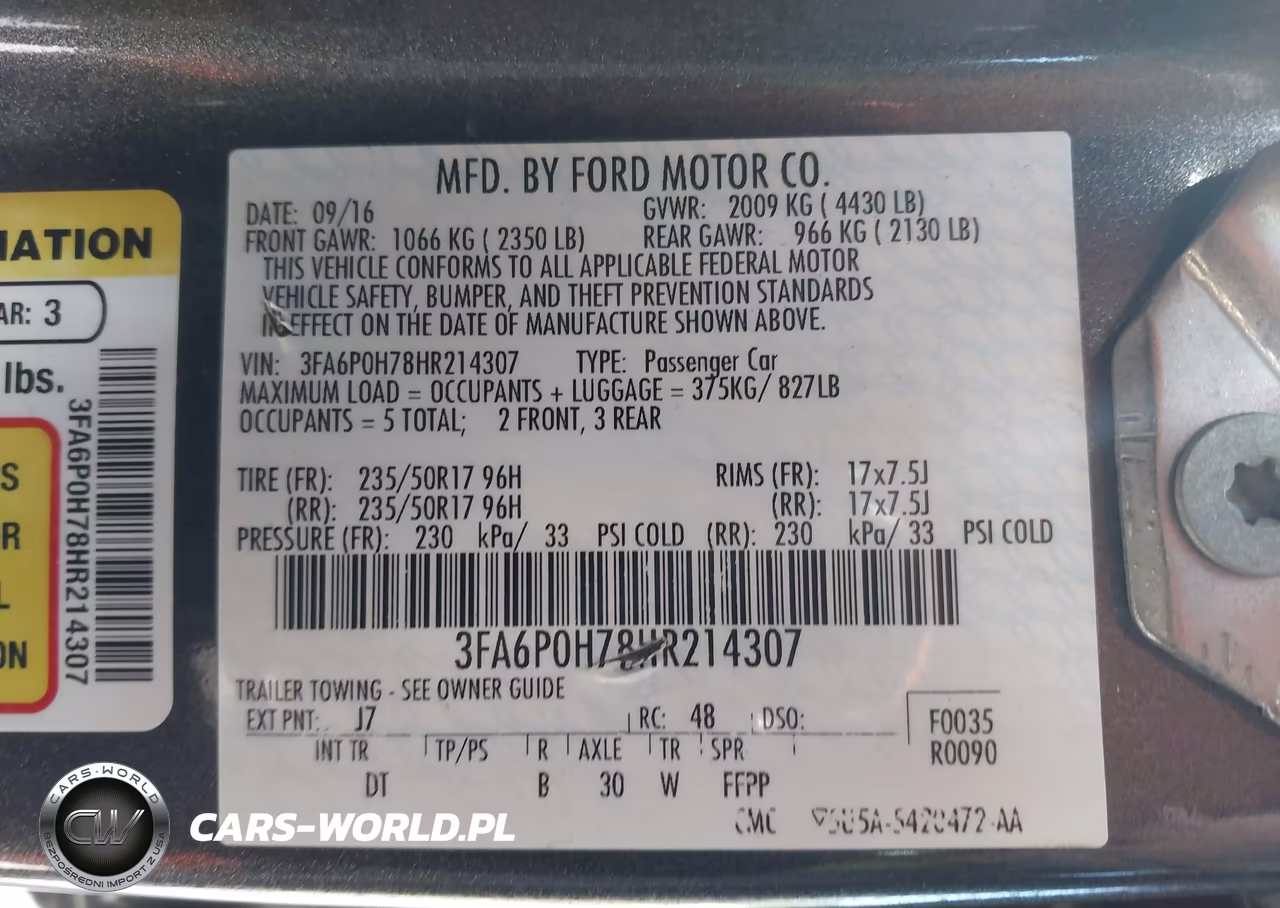 2017 Ford Fusion Se VIN:3FA6P0H78HR214307 - 9