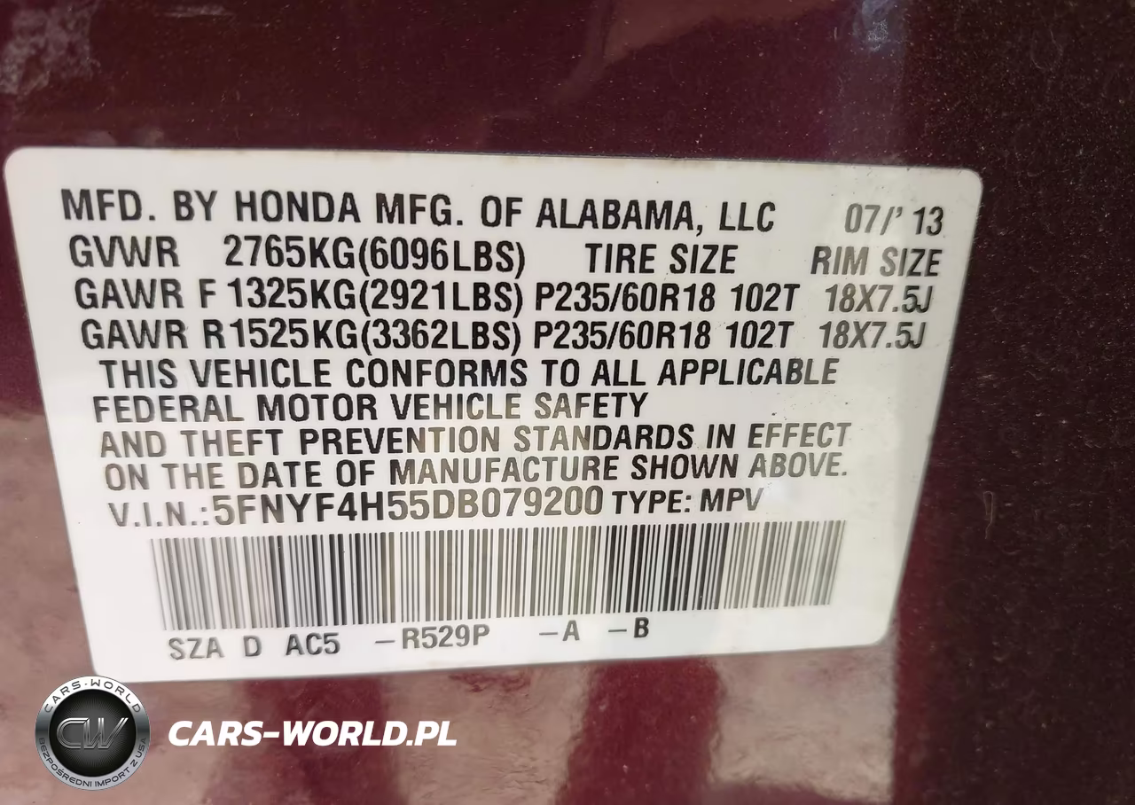 2013 Honda Pilot Ex-L VIN:5FNYF4H55DB079200 - 9