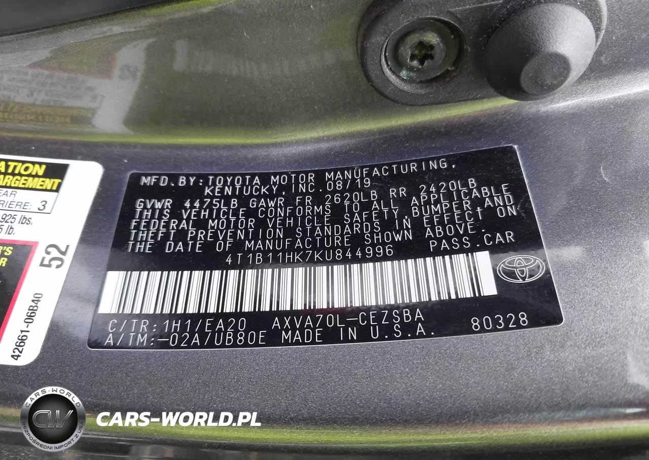 2019 Toyota Camry Se VIN:4T1B11HK7KU844996 - 9