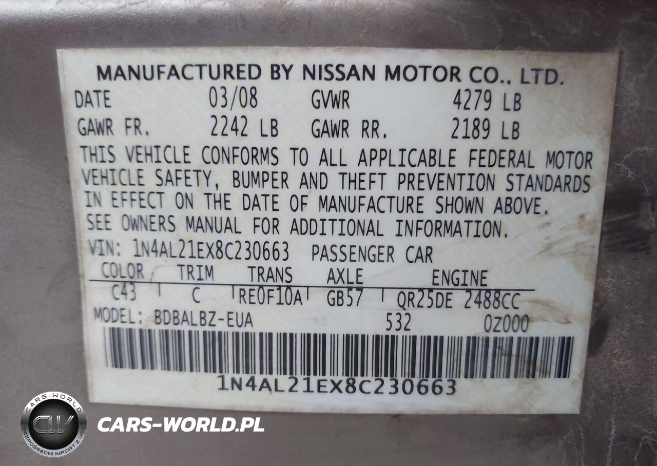 2008 Nissan Altima 2.5 S VIN:1N4AL21EX8C230663 - 9