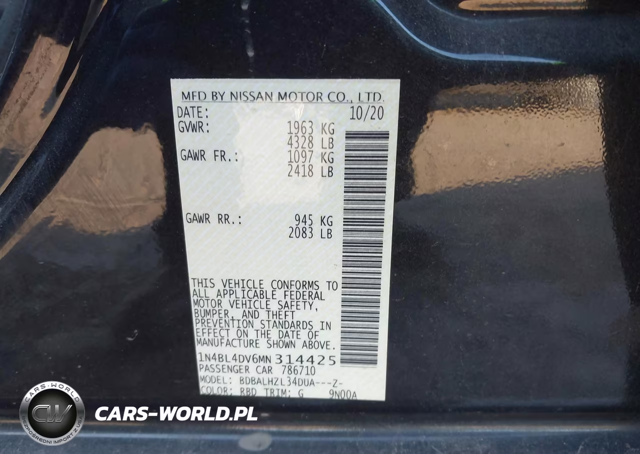 2021 Nissan Altima Sv Fwd VIN:1N4BL4DV6MN314425 - 9
