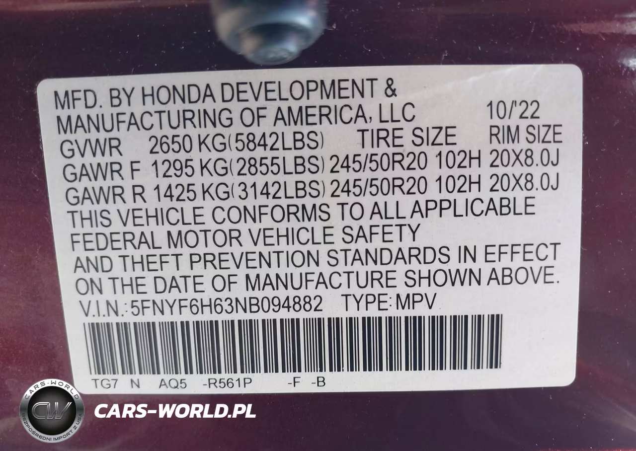2022 Honda Pilot Awd Touring 7 Passenger VIN:5FNYF6H63NB094882 - 9