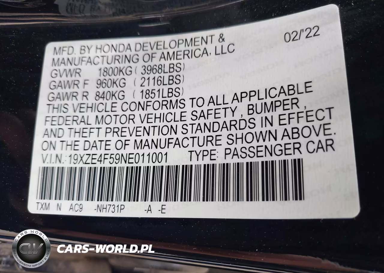 2022 Honda Insight Ex VIN:19XZE4F59NE011001 - 9