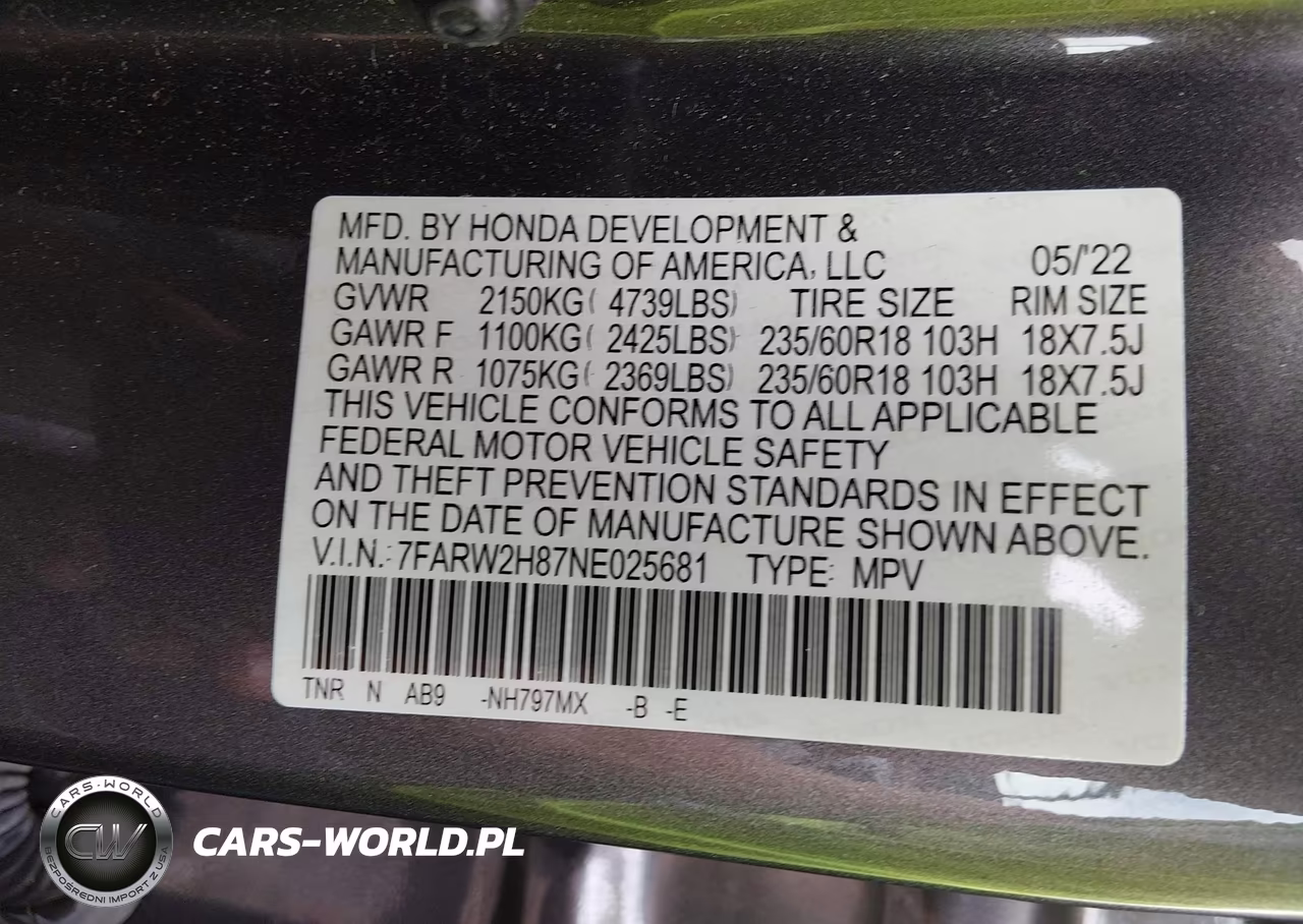 2022 Honda Cr-V Awd Ex-L VIN:7FARW2H87NE025681 - 9