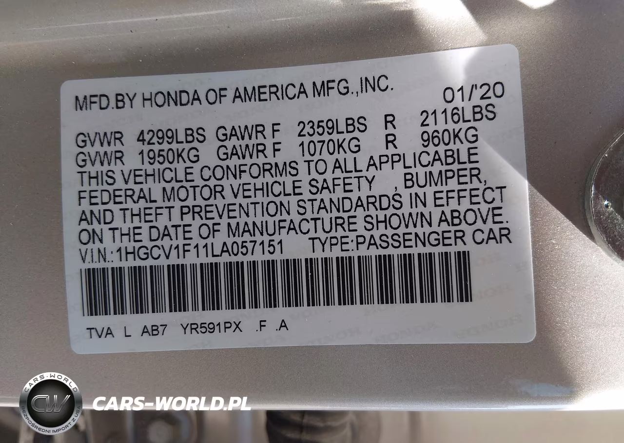2020 Honda Accord Lx VIN:1HGCV1F11LA057151 - 9