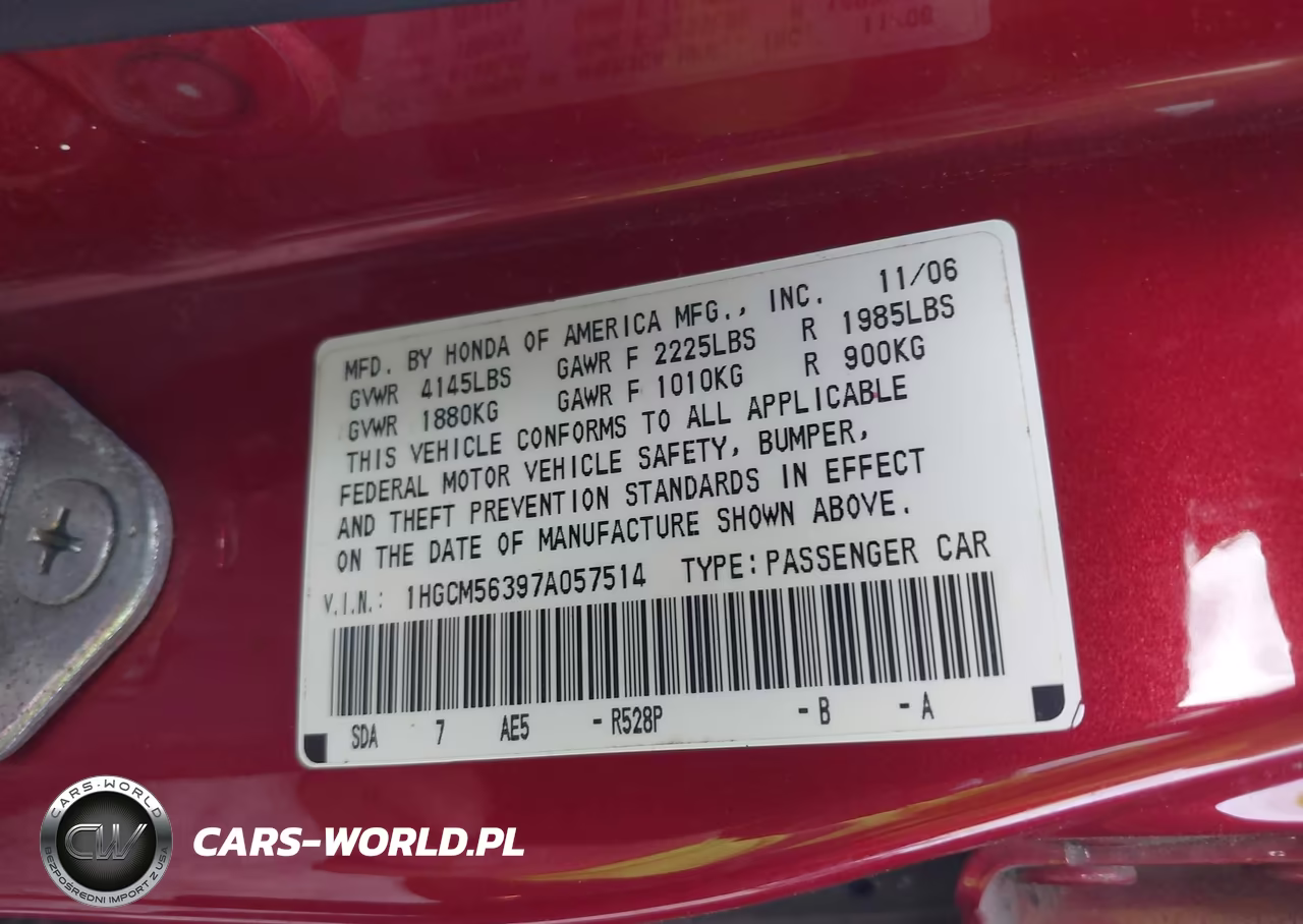 2007 Honda Accord 2.4 Se VIN:1HGCM56397A057514 - 9