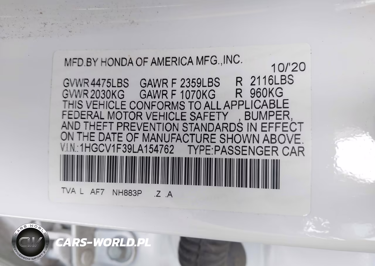 2020 Honda Accord Sport VIN:1HGCV1F39LA154762 - 9