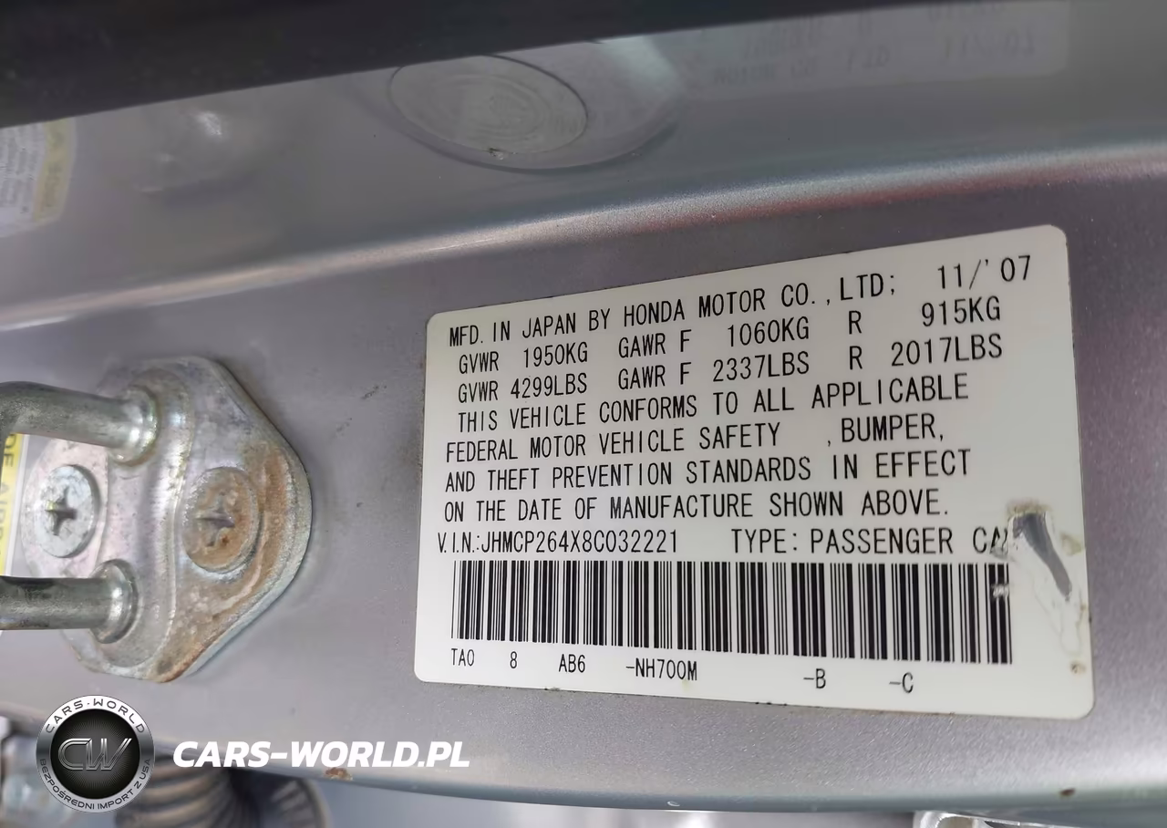 2008 Honda Accord 2.4 Lx-P VIN:JHMCP264X8C032221 - 9
