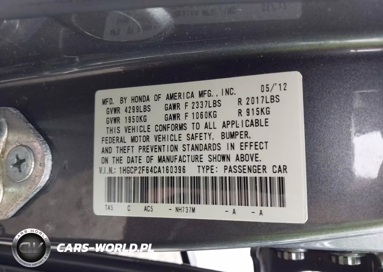 2012 Honda Accord 2.4 Se VIN:1HGCP2F64CA160396 - 9