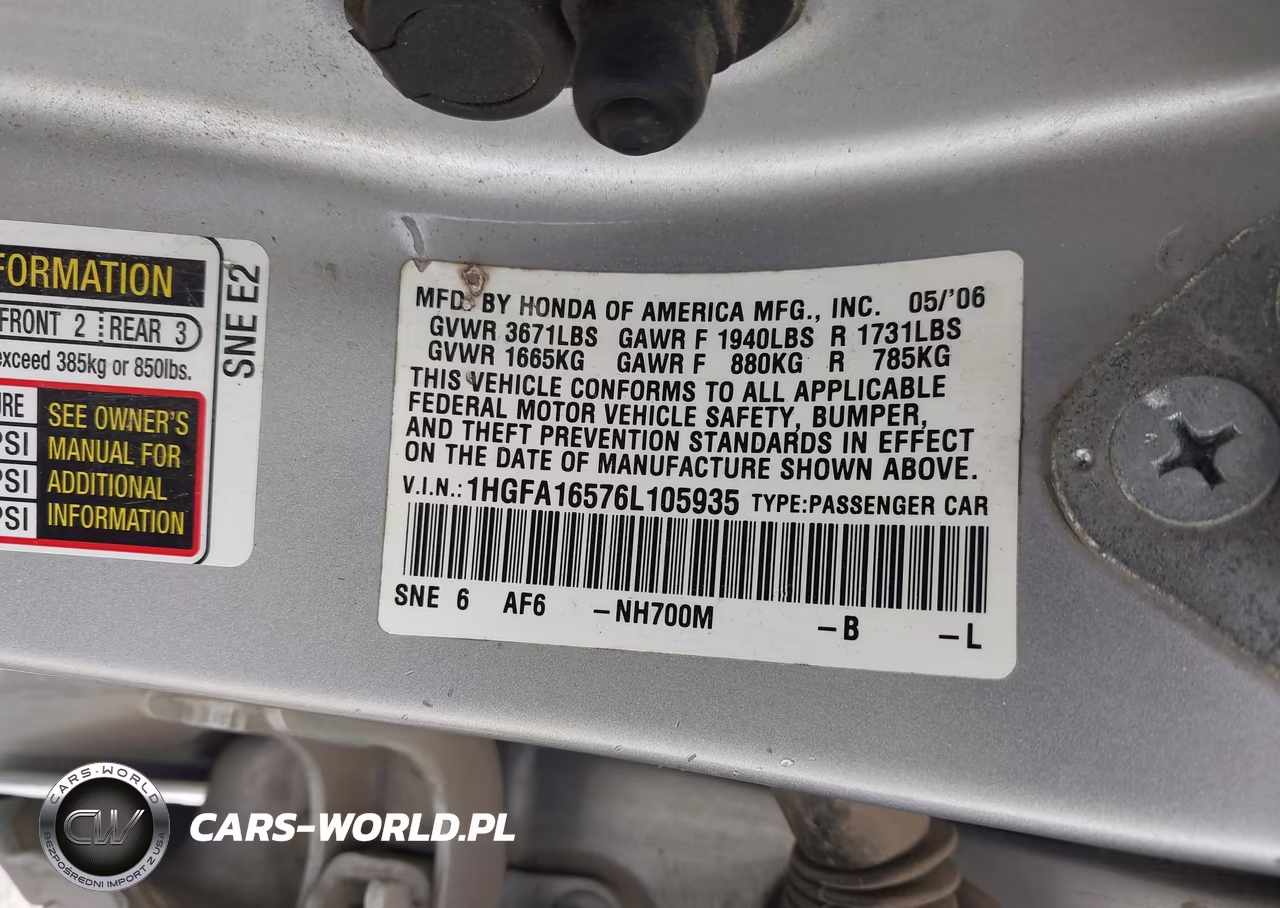 2006 Honda Civic Lx VIN:1HGFA16576L105935 - 9