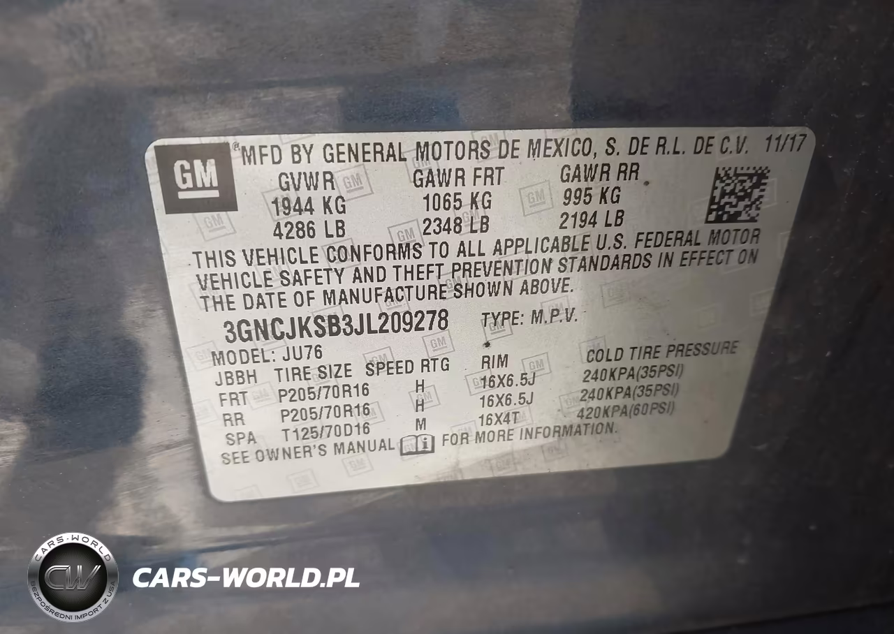 2018 Chevrolet Trax Ls VIN:3GNCJKSB3JL209278 - 9