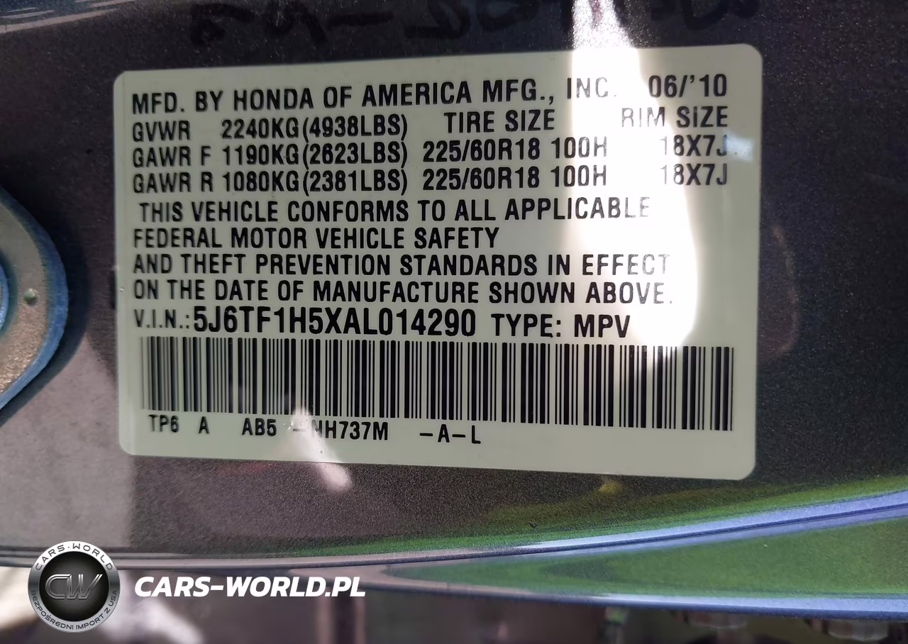 2010 Honda Accord Crosstour Ex-L VIN:5J6TF1H5XAL014290 - 9