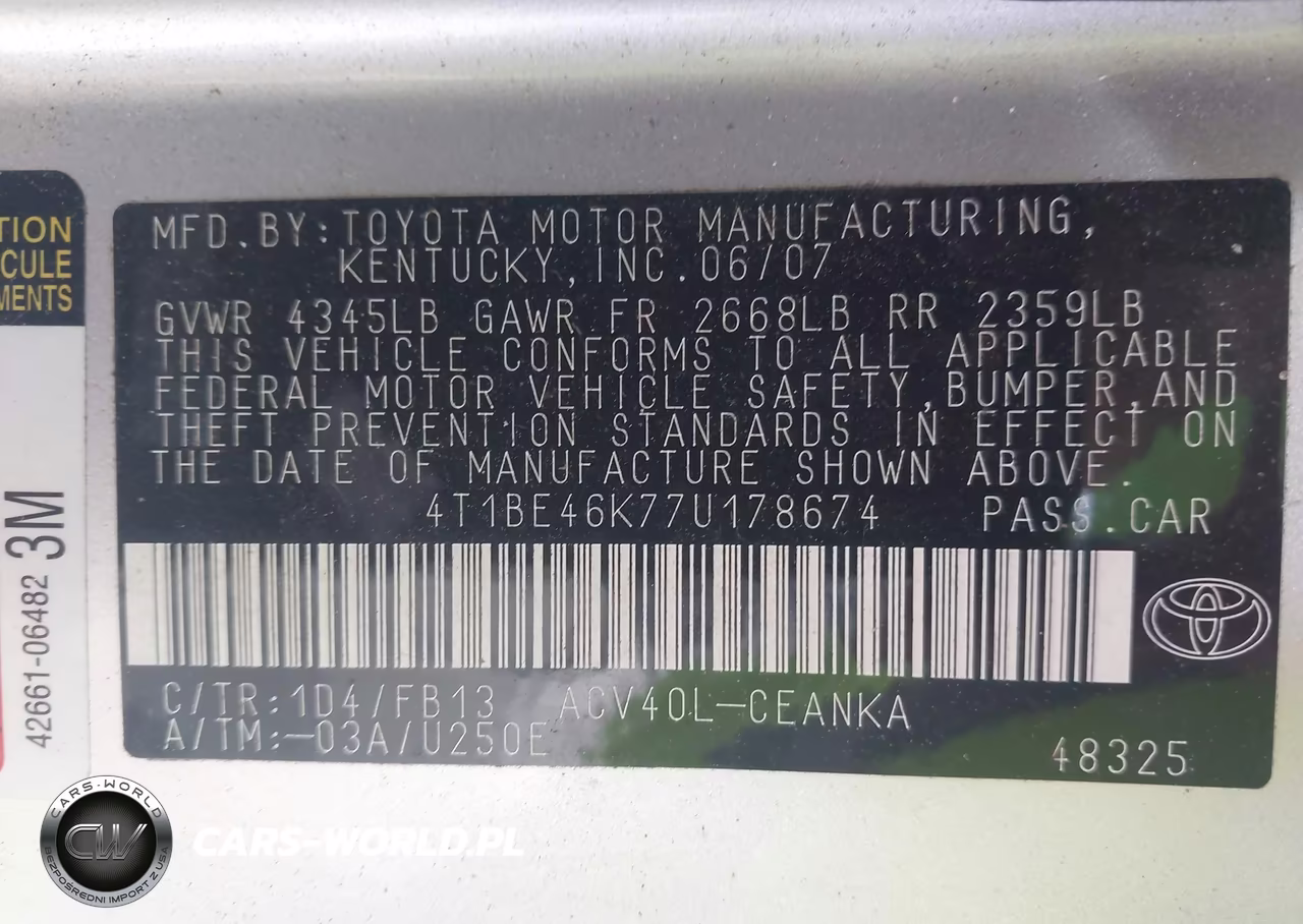 2007 Toyota Camry Ce VIN:4T1BE46K77U178674 - 9