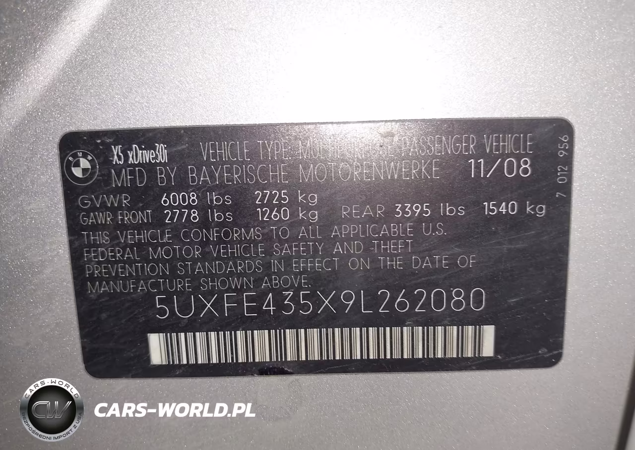 2009 BMW X5 xDrive30I VIN:5UXFE435X9L262080 - 9