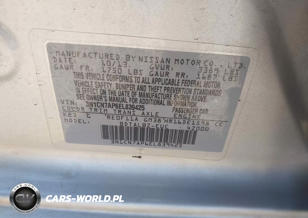 2014 Nissan Versa 1.6 S-1.6 S+-1.6 Sl-1.6 Sv VIN:3N1CN7AP6EL839425 - 9