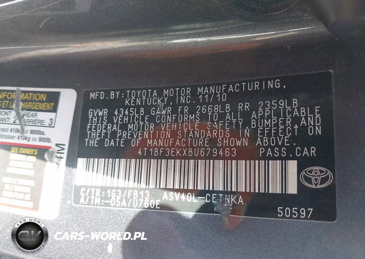 2011 Toyota Camry Le VIN:4T1BF3EKXBU679463 - 9