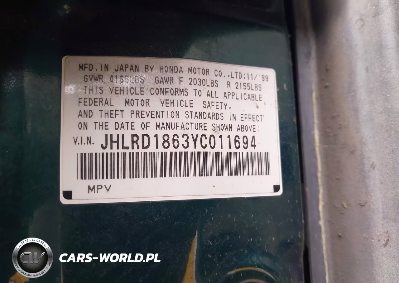 2000 Honda Cr-V Ex VIN:JHLRD1863YC011694 - 9