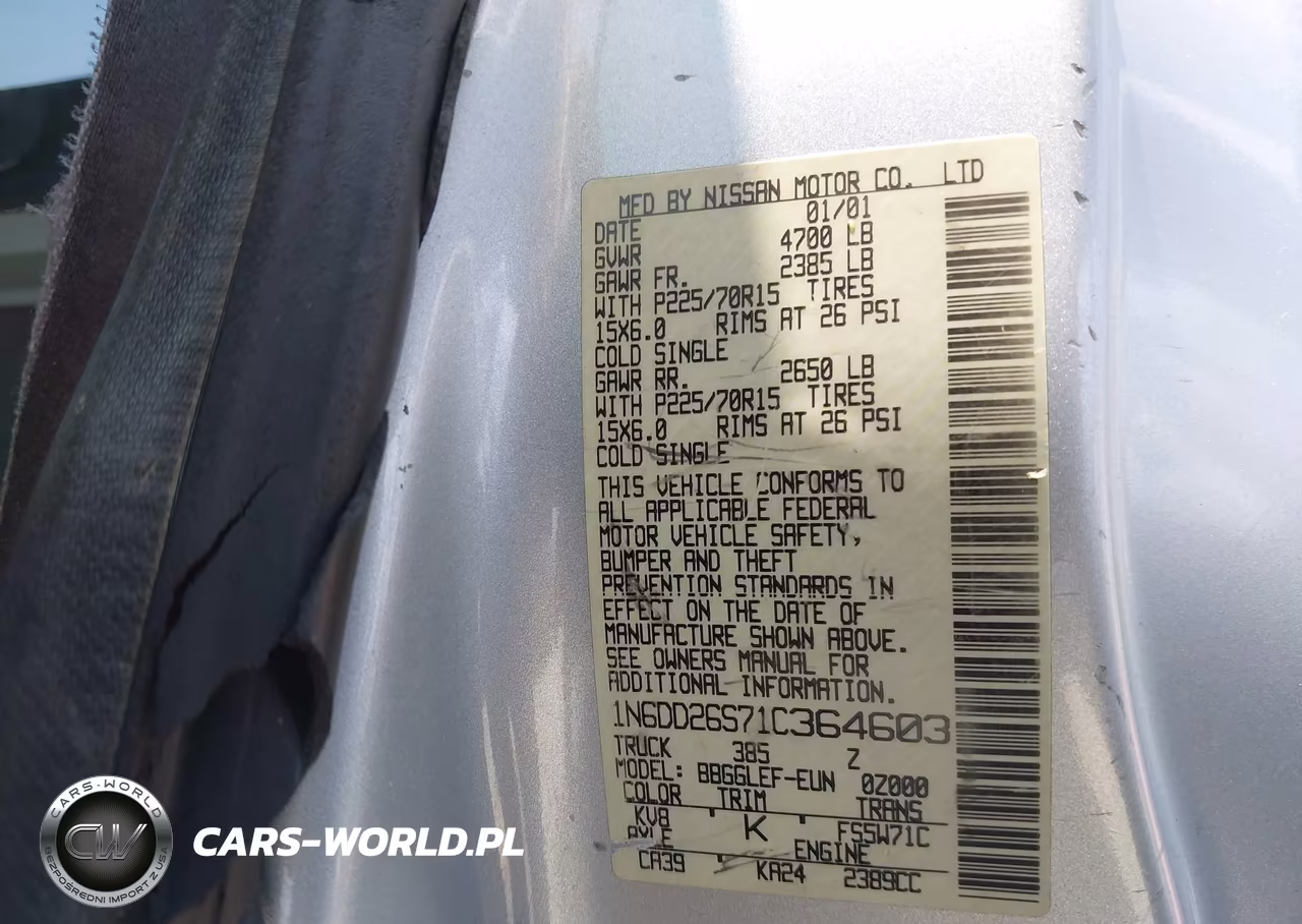 2001 Nissan Frontier Xe VIN:1N6DD26S71C364603 - 9