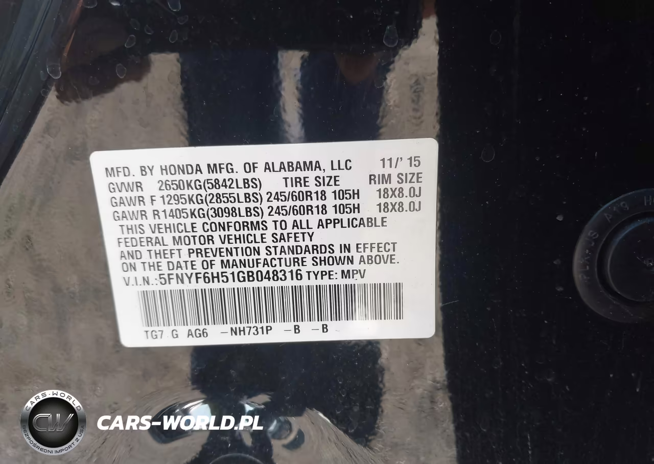 2016 Honda Pilot Ex-L VIN:5FNYF6H51GB048316 - 9