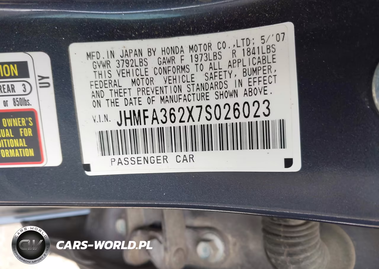 2007 Honda Civic Hybrid VIN:JHMFA362X7S026023 - 9