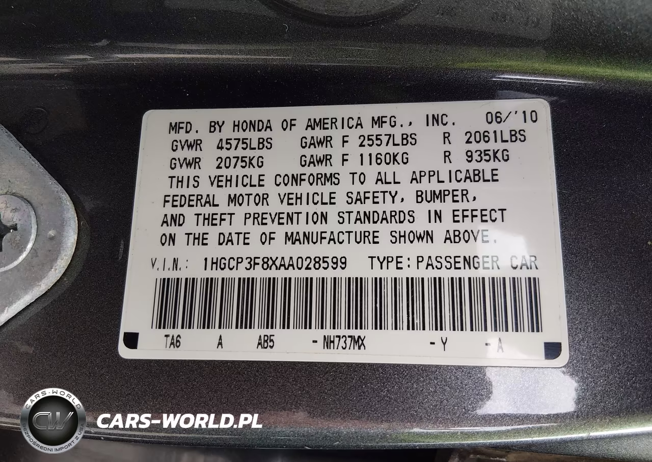 2010 HONDA ACCORD 3.5 EX-L VIN:1HGCP3F8XAA028599 - 9