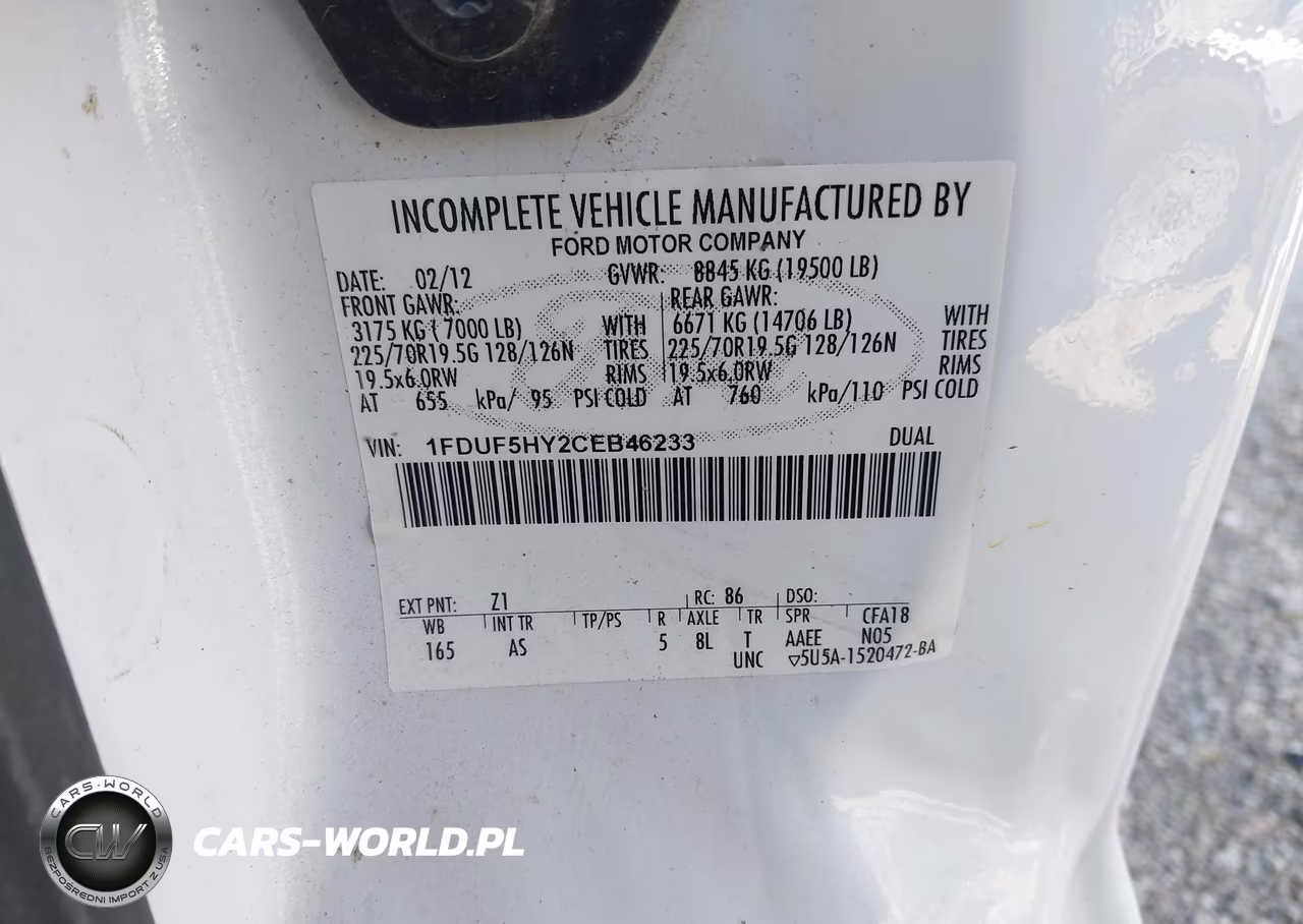 2012 Ford F-550 Chassis Xl VIN:1FDUF5HY2CEB46233 - 8