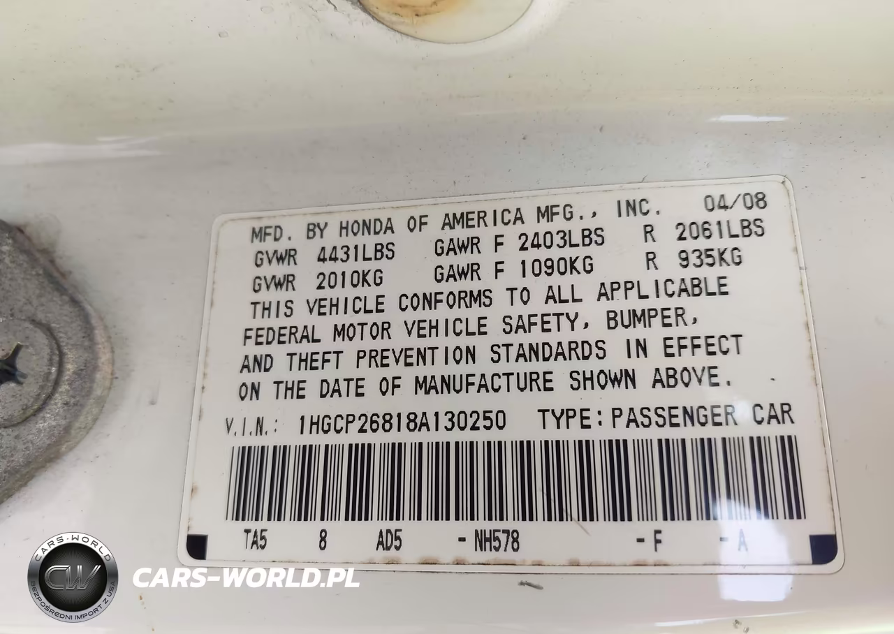 2008 Honda Accord 2.4 Ex-L VIN:1HGCP26818A130250 - 9