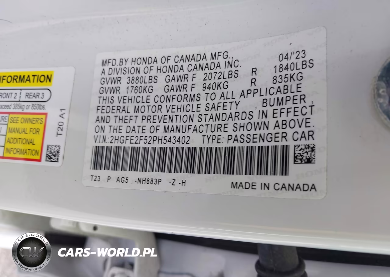 2023 Honda Civic Sport VIN:2HGFE2F52PH543402 - 9