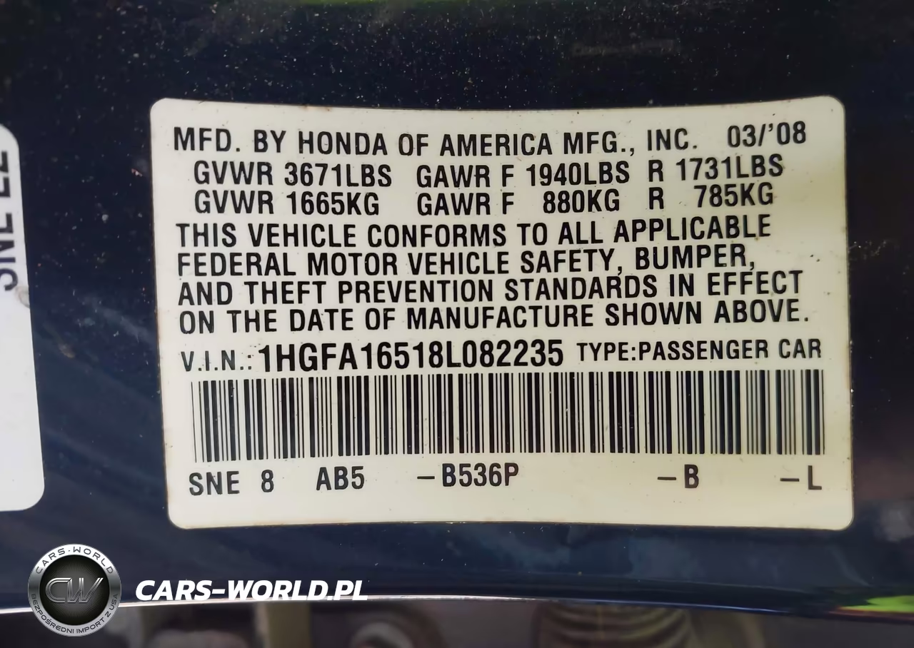 2008 Honda Civic Lx VIN:1HGFA16518L082235 - 9
