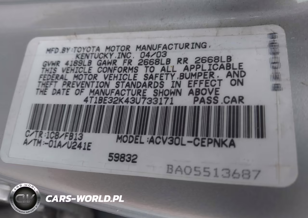 2003 Toyota Camry Le VIN:4T1BE32K43U733171 - 9