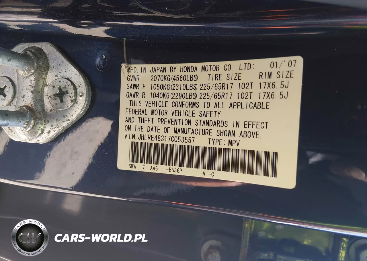 2007 Honda Cr-V Lx VIN:JHLRE48317C053557 - 9