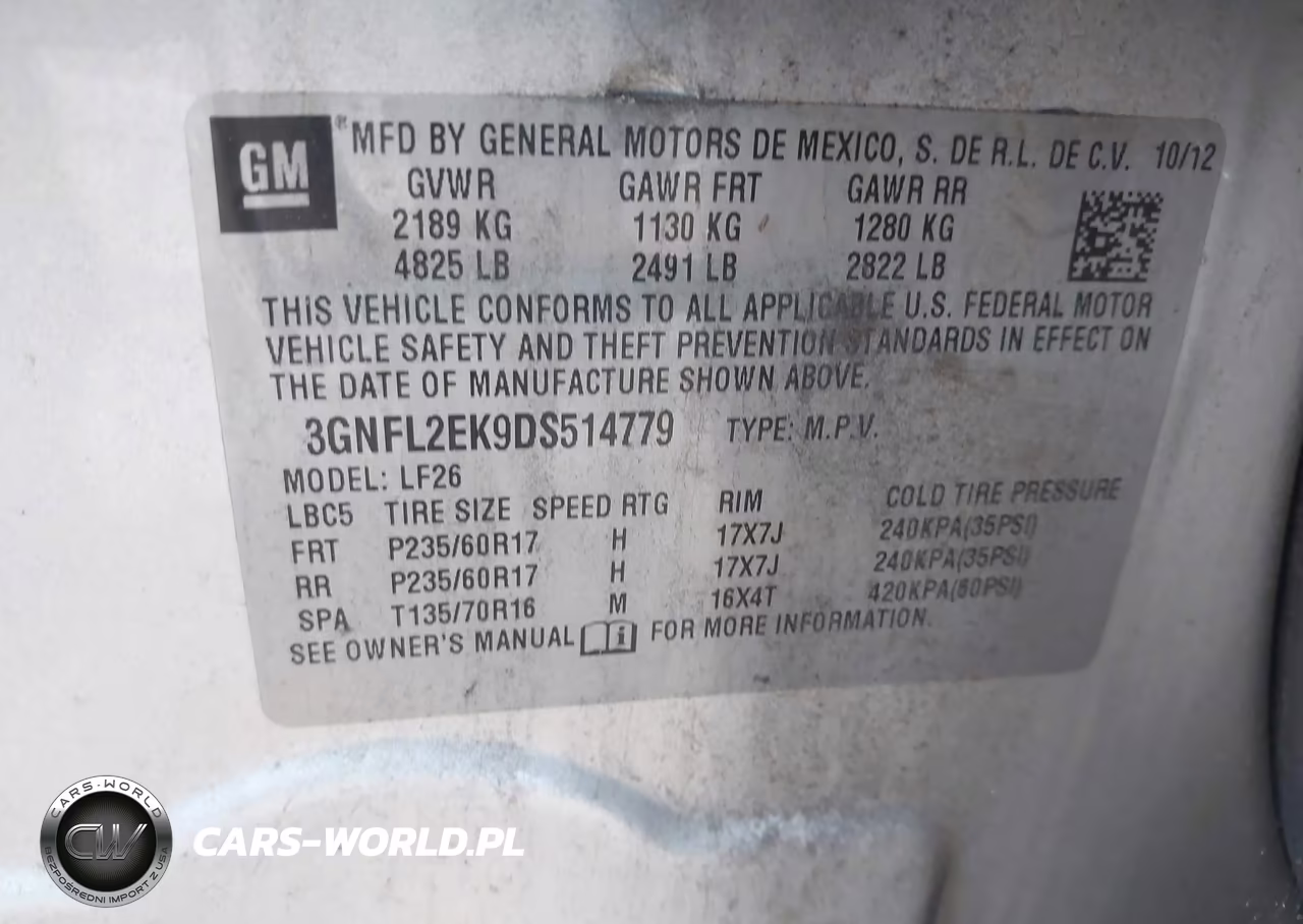 2013 Chevrolet Captiva Sport 2Ls VIN:3GNFL2EK9DS514779 - 9