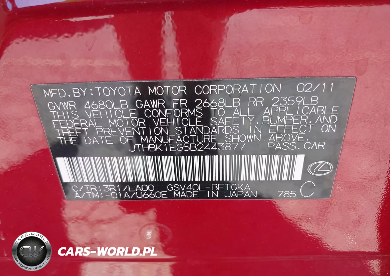 2011 Lexus Es 350 VIN:JTHBK1EG5B2443877 - 9