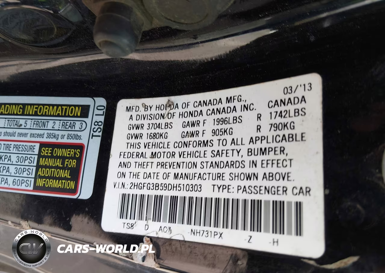 2013 Honda Civic Lx VIN:2HGFG3B59DH510303 - 9