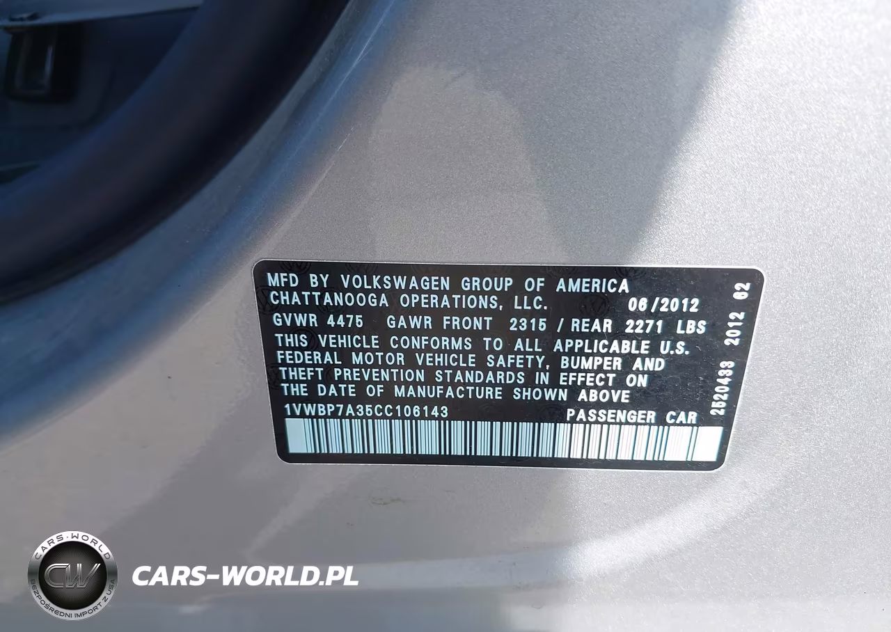 2012 Volkswagen Passat 2.5L Se VIN:1VWBP7A35CC106143 - 9