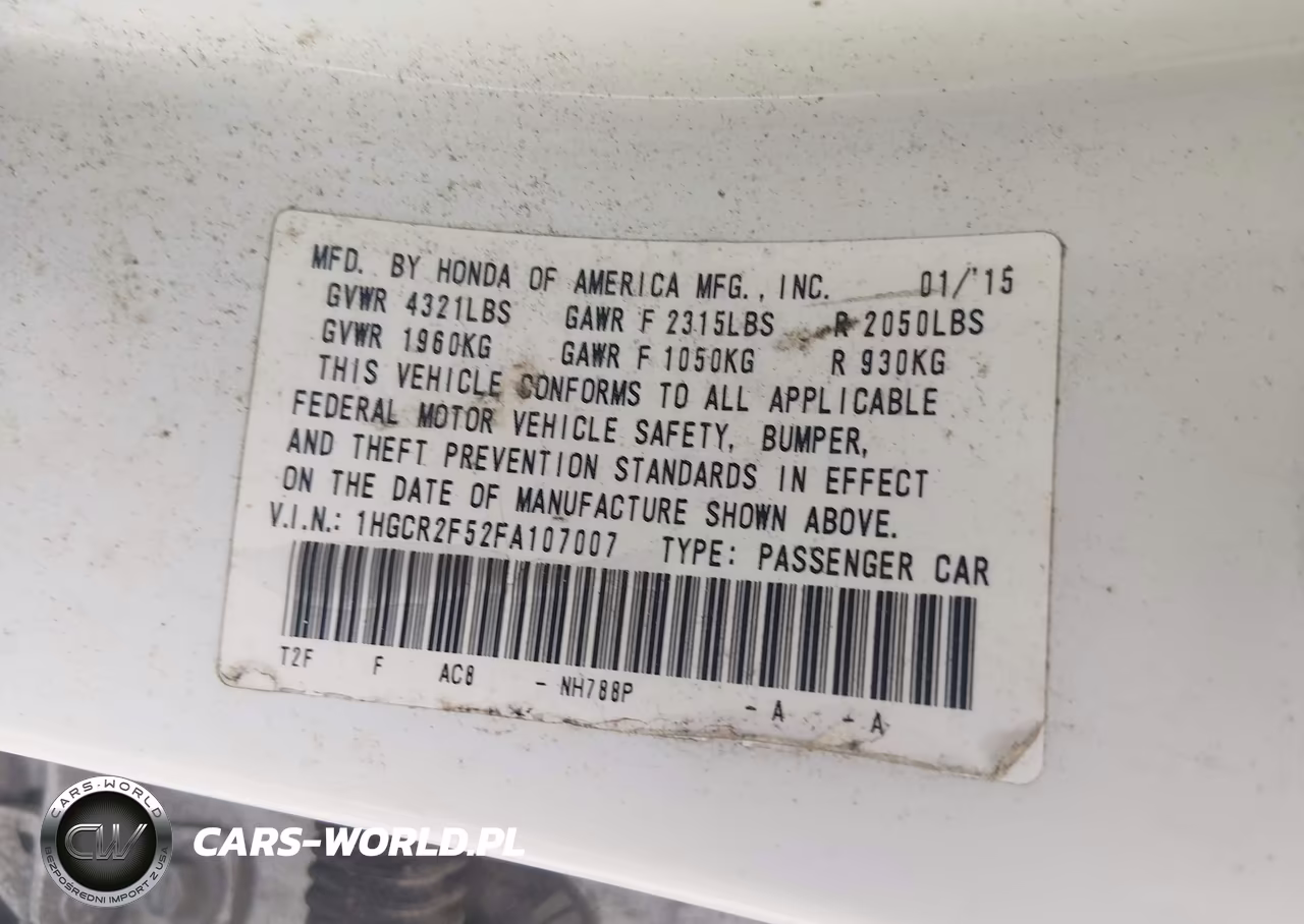 2015 Honda Accord Sport VIN:1HGCR2F52FA107007 - 9