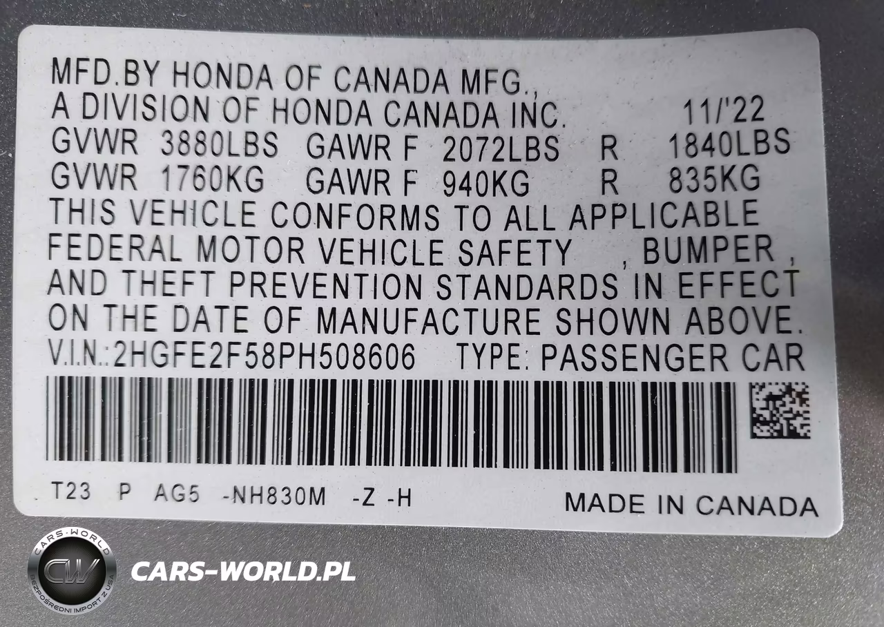 2023 Honda Civic Sport VIN:2HGFE2F58PH508606 - 9