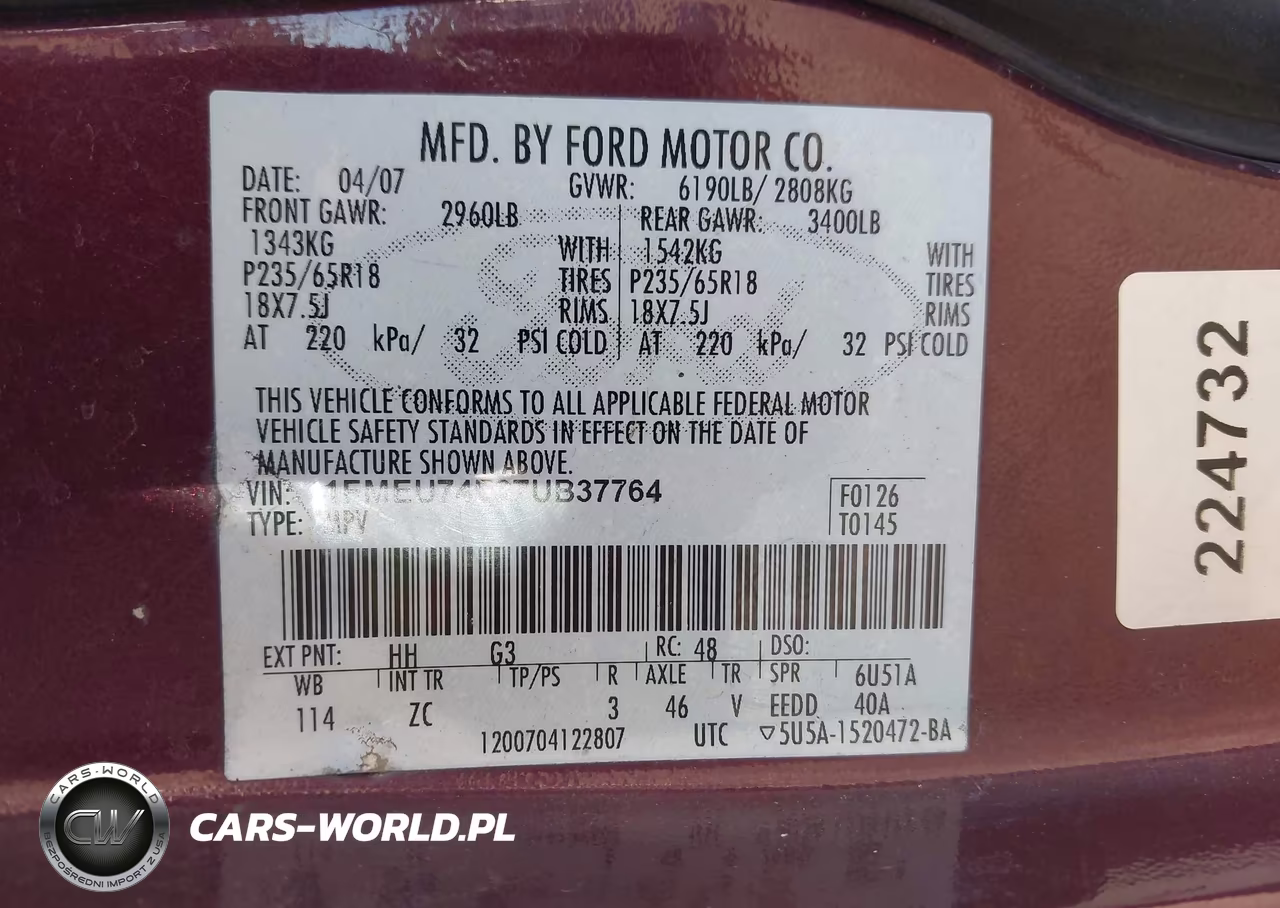 2007 Ford Explorer Eddie Bauer VIN:1FMEU74E37UB37764 - 9