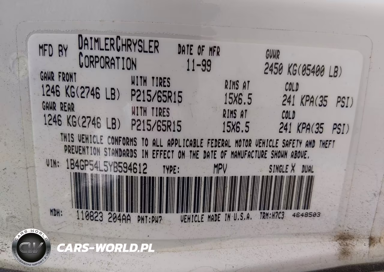 2000 Dodge Grand Caravan Le VIN:1B4GP54L5YB594612 - 9