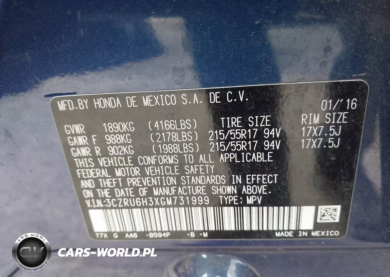 2016 Honda Hr-V Lx VIN:3CZRU6H3XGM731999 - 9