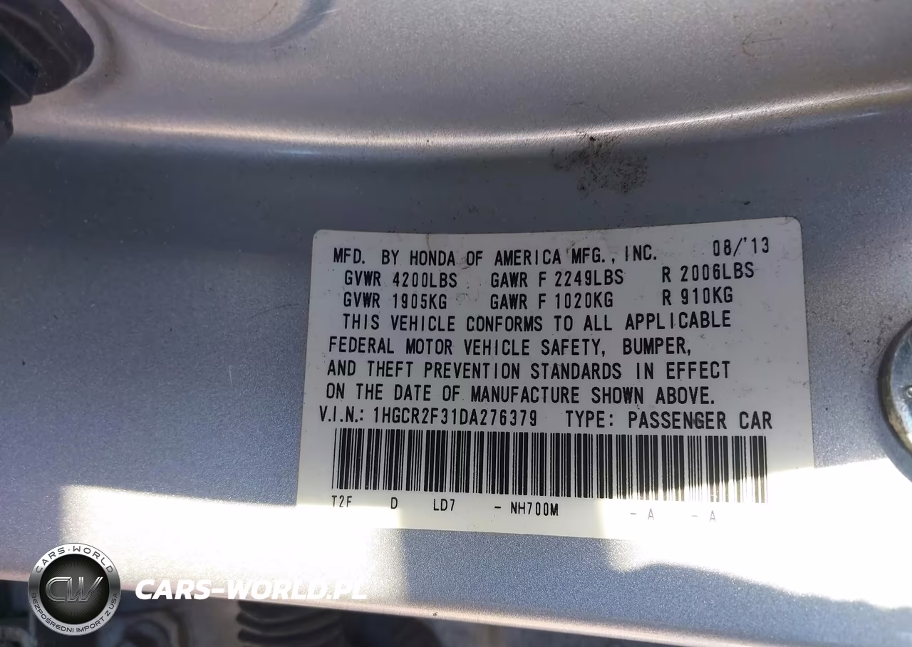 2013 Honda Accord Lx VIN:1HGCR2F31DA276379 - 9
