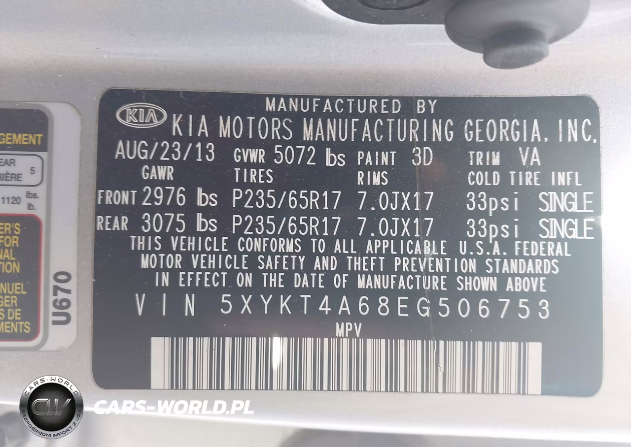 2014 Kia Sorento Lx VIN:5XYKT4A68EG506753 - 9